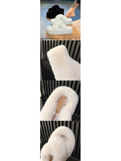 Trendige Outdoor Damen Hausschuhe mit dicker Sohle und Fell - Höhenverstärkend, vielseitig, 2025 Frühling/Herbst Plüsch Baumwolle