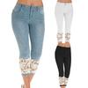 Women Pants Lace Stretchy Women Calf Length Mid Rise Jeans for Dating