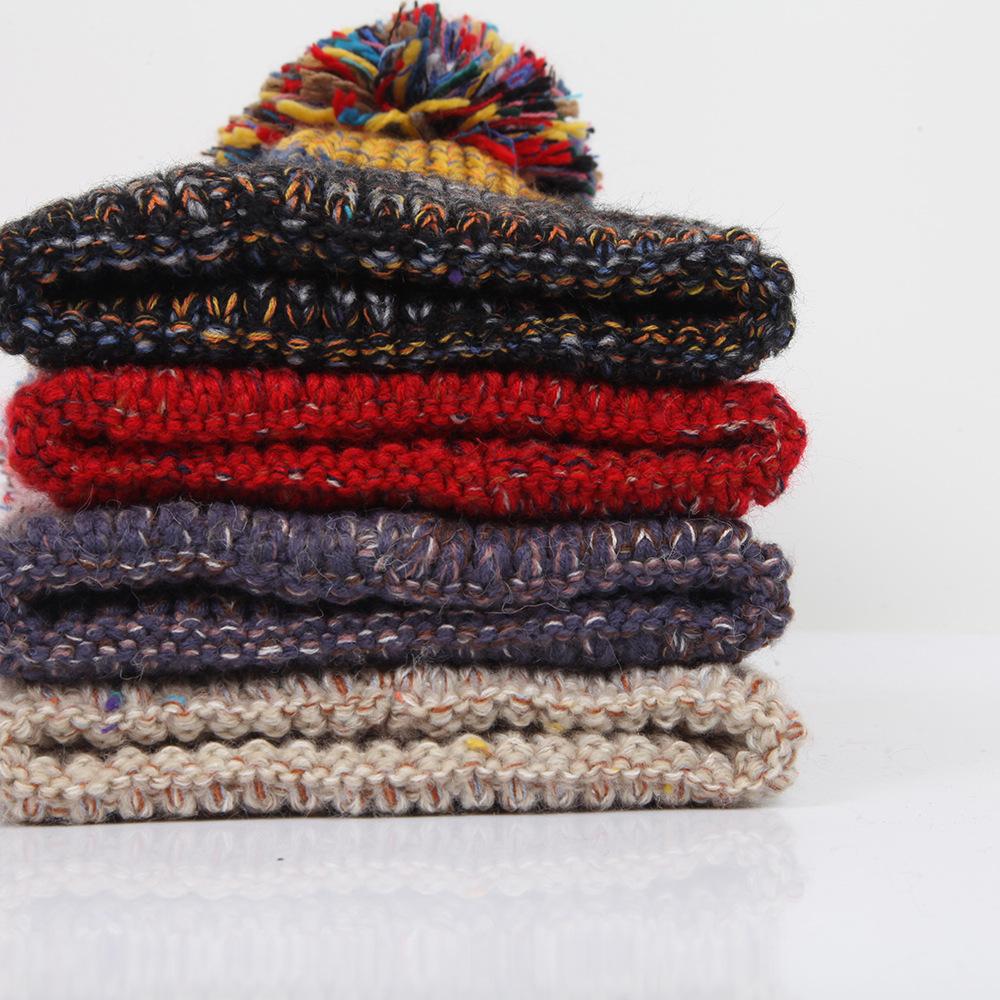 Autumn and Winter New Hairball Fish Bone Color Matching Thickened Women's Knitted Hat Wool Hat Color Matching Knitted Hat