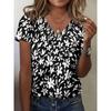 Fashion Women's V-Neck Short Sleeve 3D Flower Color Printing V-Neck Flower Short Sleeve