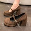 Fashion Crystal Suede Women High Heels Shoes 2025 Autumn Shallow Chunky Pumps Elegant Comfort Mary Janes Shoes Dress Chaussures Femme