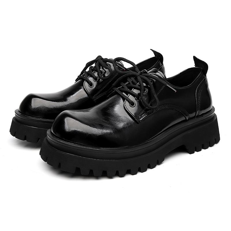 Derby thick soled men's leather shoes Fashionable and versatile styles Weddings and party Daily office and business Black shoes