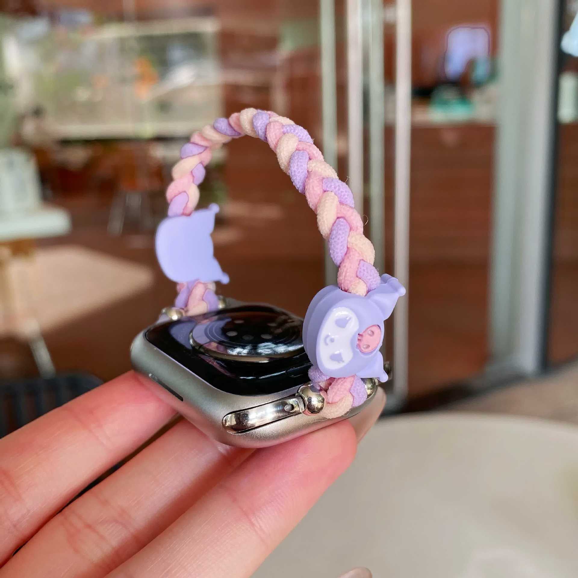 

Cartoon Kt Cat Nylon Elastic Braided Rope Strap For Iwatch10Th Generation Apple Watch Iwatch9876Se (1/2/3 generation 42mm)/44/45/46/49mm universal