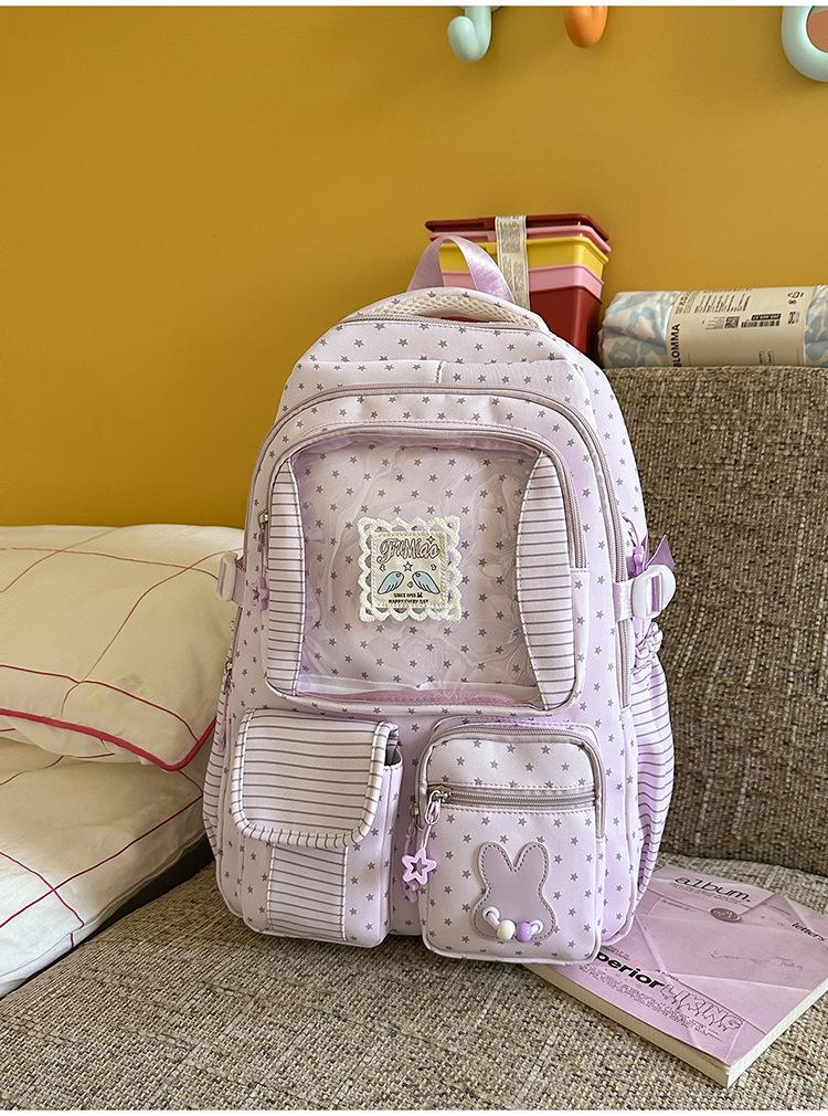Schoolbag New Girl Style Backpack Transparent Compartment Large Capacity Student Schoolbag Cute Female Lightweight Travel Handbag