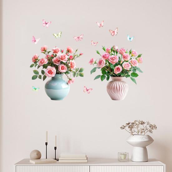 1 Pair Purple Flower Wall Sticker Peel And Stick Wildflower Butterfly Wall Decal Removable
