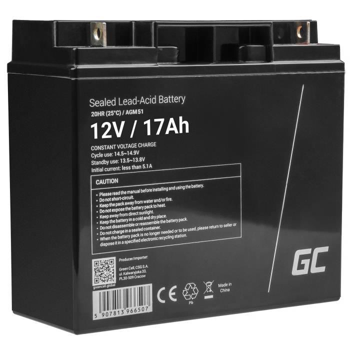 GreenCell® Rechargeable Batterie AGM 12V 17Ah Accumulateur Au Gel Plomb Cycles Sans Entretien VRLA Battery Étanche