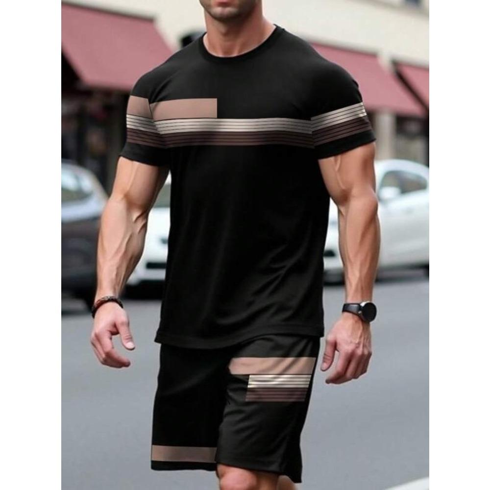 Men's Summer Comfortable Fashionable 2-piece Set Beach Vacation Leisure Sports Style Short Sleeved Set Loose Oversized Breathable Sports Wear