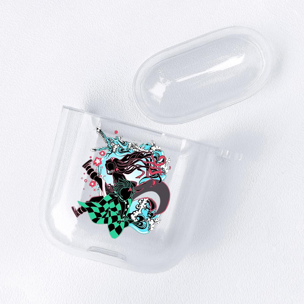 Demon Slayer Nezuko Zenitsu Tanjirou Transparent Airpods-veske for Funda Airpods 2/1-deksel Kimetsu No Yaiba Soft TPU-veske Coque