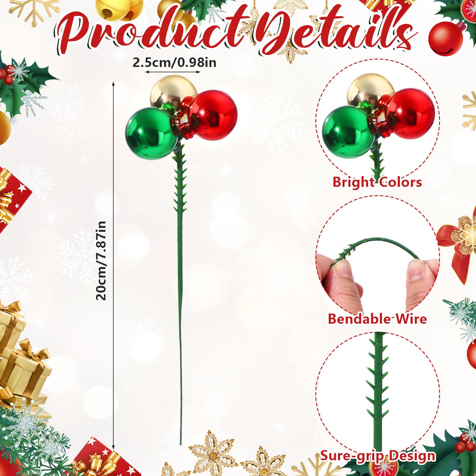 

18Pcs Christmas Ball Ornaments On Wired Picks Plastic Xmas Ball Ornament 7.9 Inch Shiny Shatterproof Xmas Picks For Christmas Tr армия зеленый
