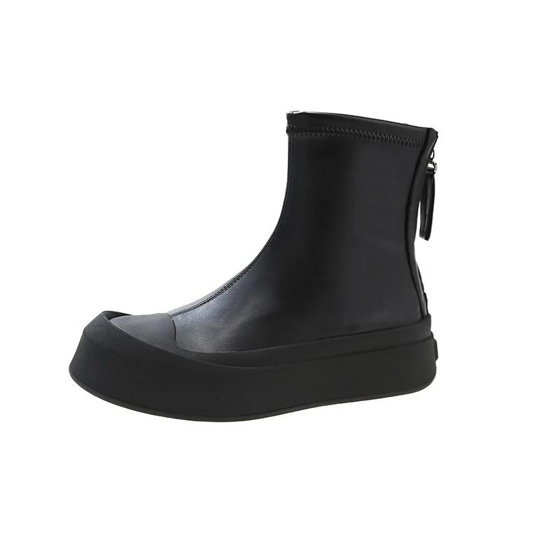 

Женская обувь Высококачественные женские ботильоны Модные современные ботинки с застежкой-молнией сзади Новые женские туфли с круглым носком Zapatos 40 чёрный