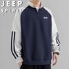 JEEP SPIRIT Men's Color-Block Stand Collar Pullover Sweatshirt