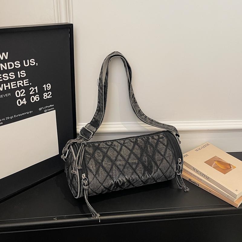 Casual Lady's Mobile Phone Shoulder Bags Simple Small Round Bag Luxury Designer Handbags Lingge Pattern Denim Crossbody Bag