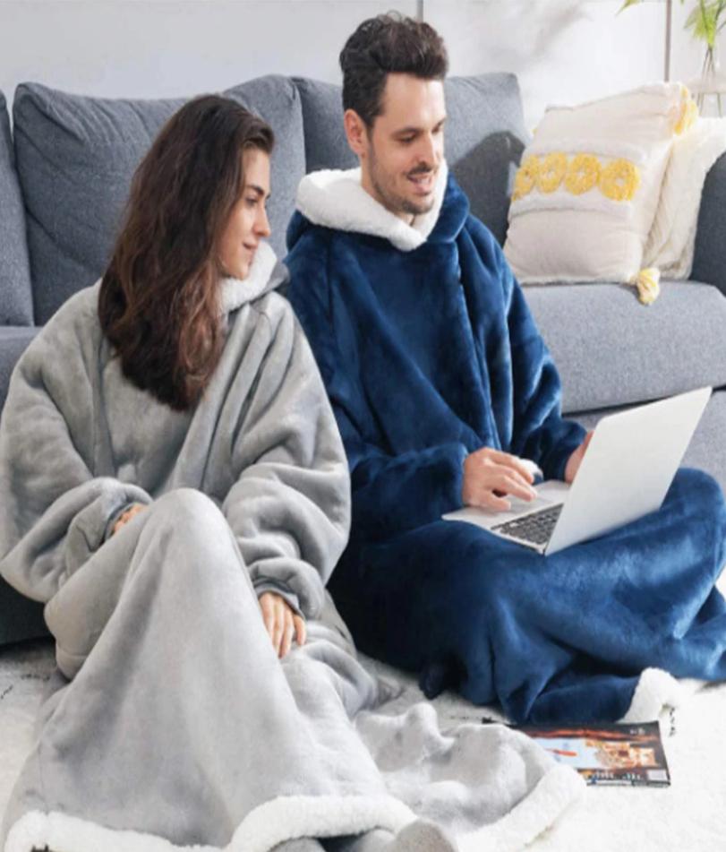 180cm Super Long Flannel Blanket Pyjamas with Sleeves Winter Hoodies Sweatshirt Women Men Pullover Fleece Giant Oversized Outdoo