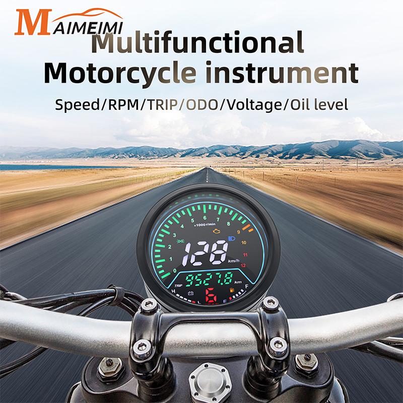 Compteur de vitesse de moto 12V, Instruments, odomètre, tachymètre, indicateur Led rond 12000 tr/min pour Harley Honda Yamaha Suzuki Racer