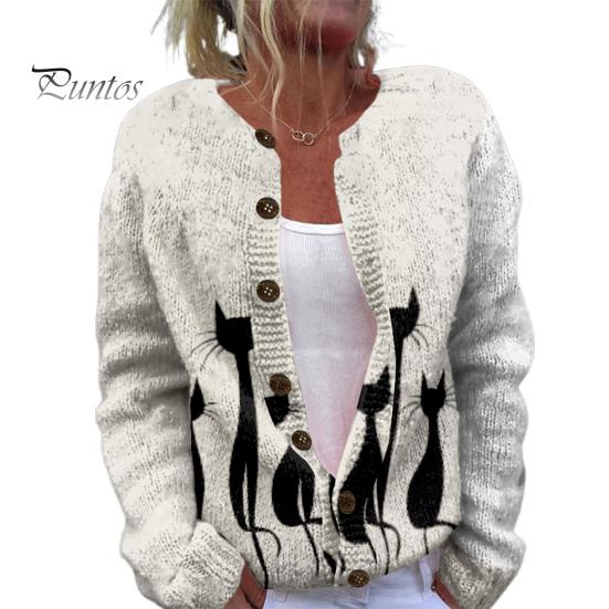 

Женский свитер, пальто, круглый вырез, длинный рукав, анималистичный принт, вязаная верхняя одежда, свободный крой, открытый спереди, кардиган L