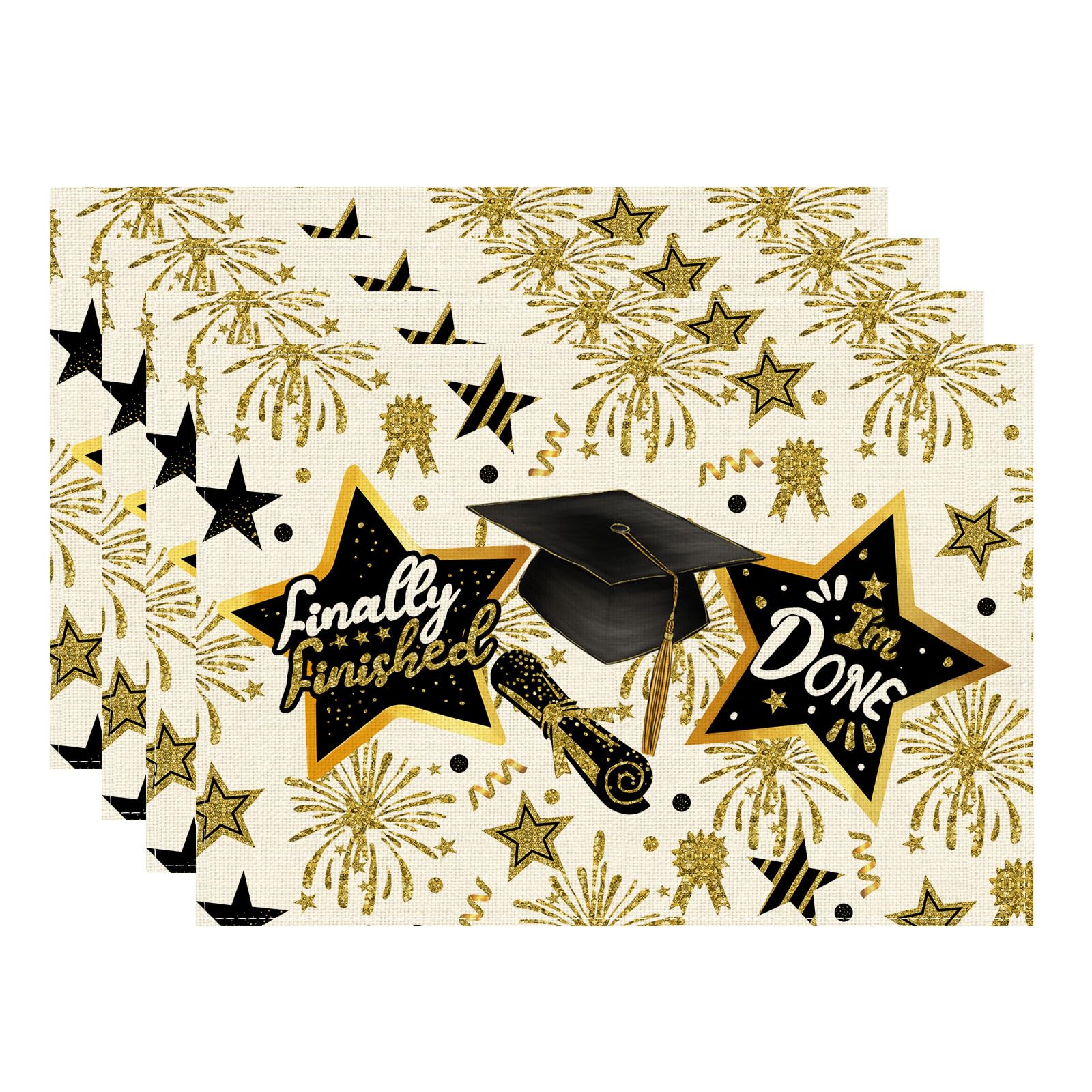 

Finally Finished Grad Cap Firework Graduation Placemats Set of 4 Table Mats for Party Home Kitchen Dining Table Decorations 12x18 Inch Placemats Set of 4 （12x18 Inch）
