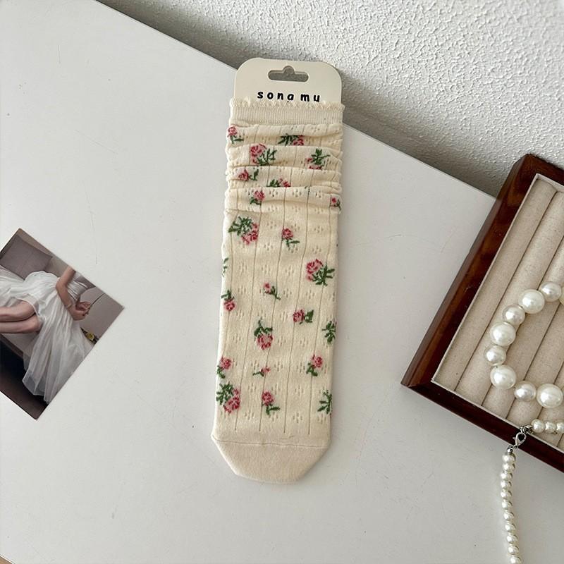 

Женские летние тонкие хлопковые сетчатые носки-гольфы с бантом, дышащие, балетные, ветрозащитные 1 pair кремовый