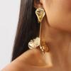 Women European American Hot Long 3D Flower Earrings Exaggerated Concave Convex Texture Luxury Dangle Earrings For Women
