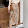 Houndstooth Slim-Fit Women's Autumn Winter Knitted Midi Skirt Wool Versatile High Waist Bodycon Half Skirt