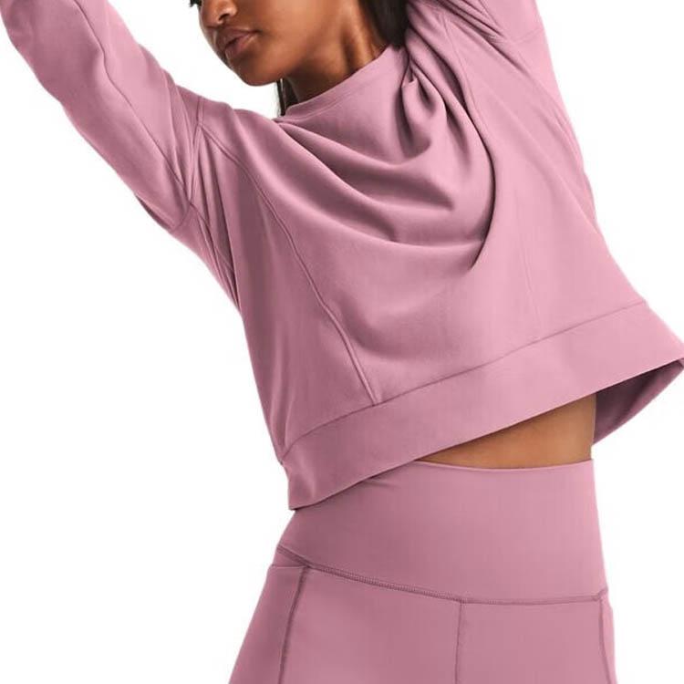 Under Armour Solid Color Sports Casual Training Fleece Pullover Sweatshirt Women Tops Pink 1379880-697