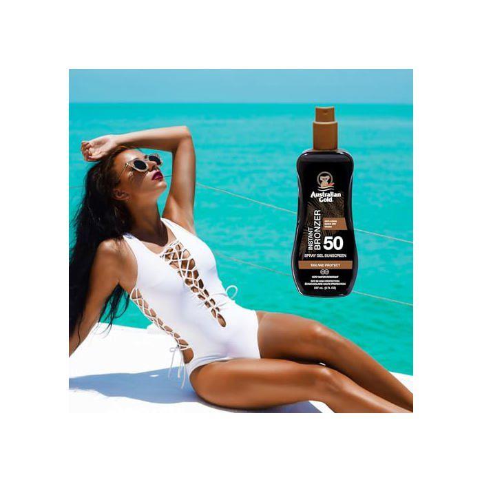Australian Gold Protections Solaire SPF50 Spray Gel avec Agents Bronzants 237ml