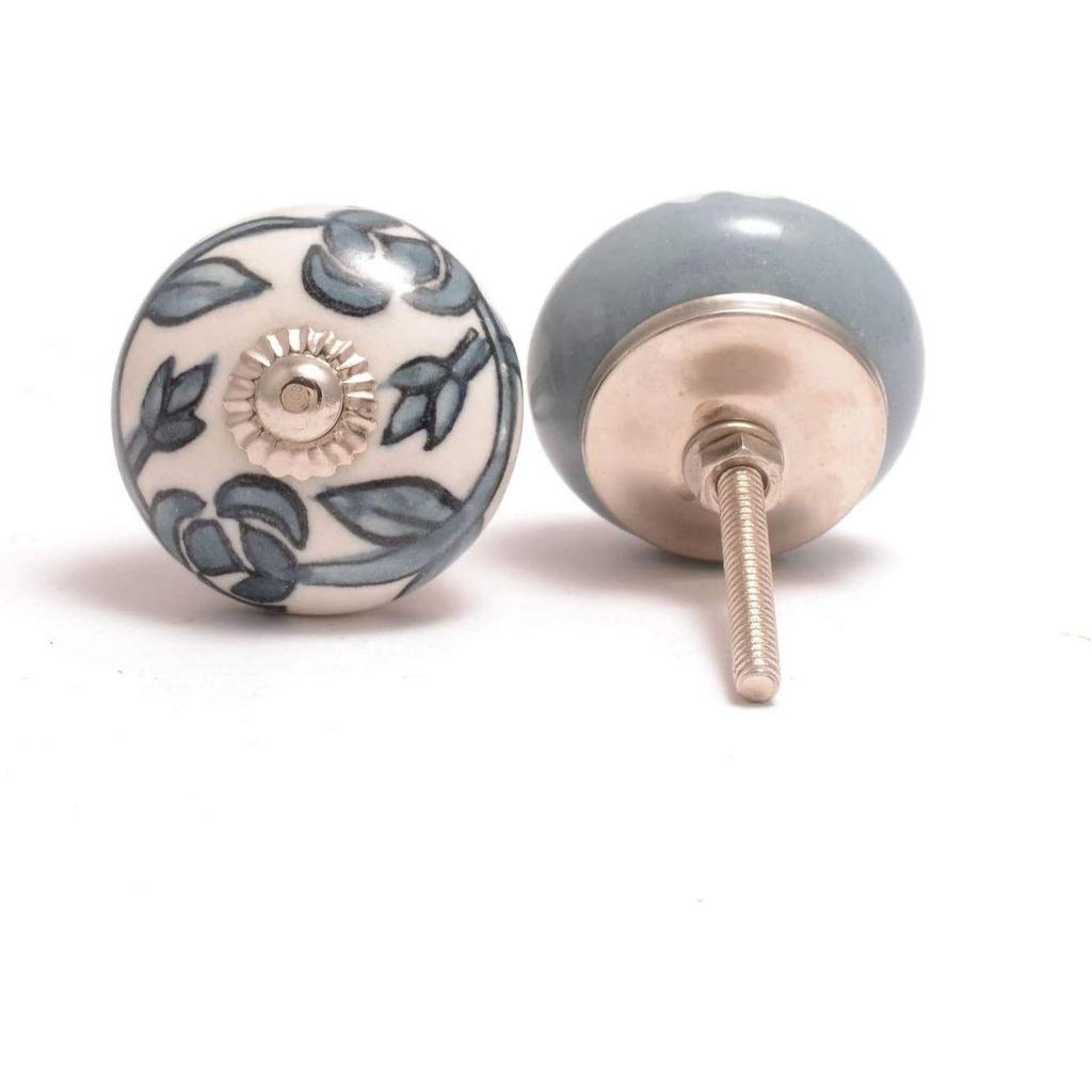 Ceramic Knobs World Door knobs for Drawers Vintage Handmade Blue Mandala Cabinet Handle for Kitchen Wardrobe Furniture (Grey, Pack of 25)