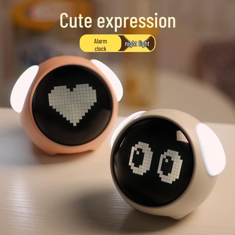 Children's LED Pixel Alarm Clock with Smart Night Light and Snooze Function for Students