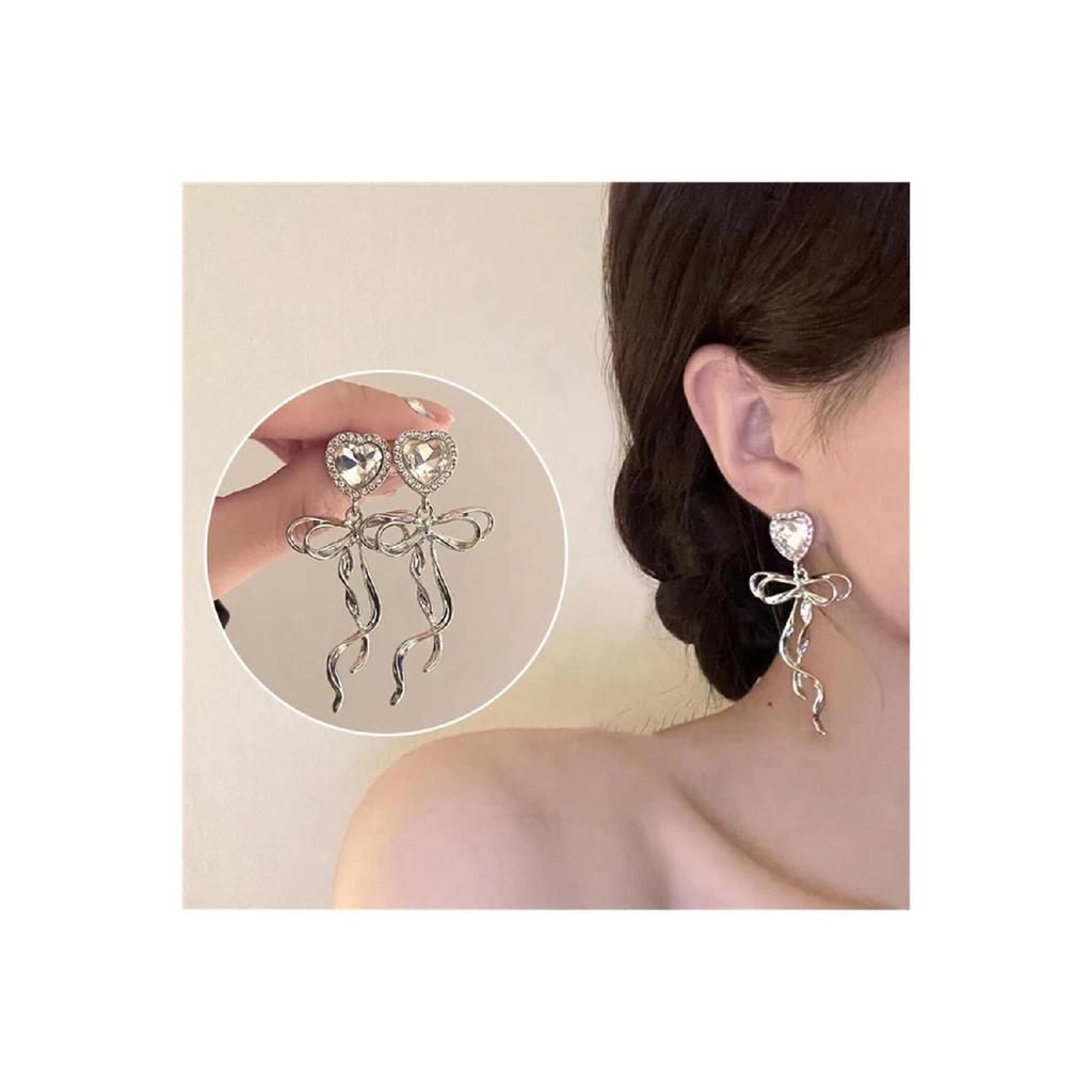 Heart And Bow Dangle Earrings