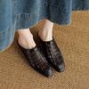 Fashion 2025 New Women Shoes Pumps Low-heel Square Toe Slippers Genuine Leather Retro Style Casual Working Shoes Woman Mueller Slippers
