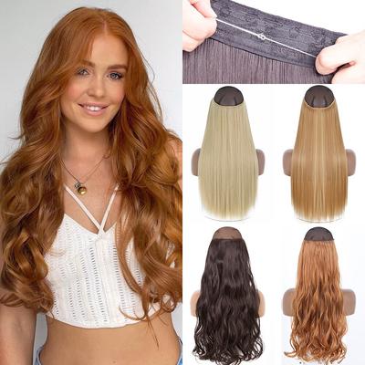 Cliplose synthetische Haarverlängerungen, unsichtbares Haarteil, 16 22 32 Zoll, natürliches Schwarzbraunblond für Frauen