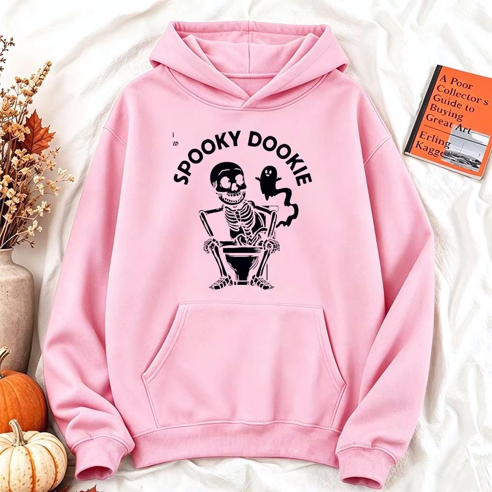 Funny Spooky Skeleton Toilet Graphic Printing Women Hoodie Vintage Halloween Ghost Sweatshirt Loose Casual Women Autumn Pullover