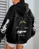 Women's Coconut Tree Print Casual Fleece Hoodie with Pockets