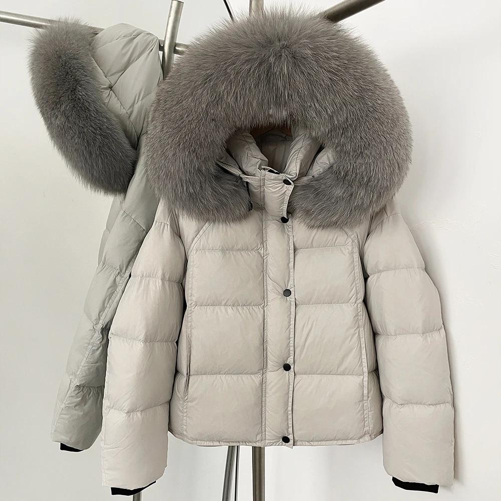 OFTBUY Fluffy Jacket Female Hooded White Duck Down Coat 2025 New Autumn Winter Top Clothing Women Tnick WarmReal Fox Fur Caot