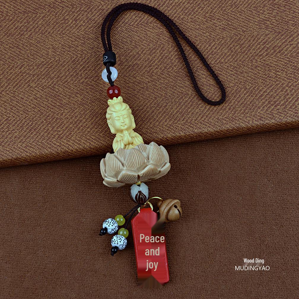 Boxwood Peach Wood Rearview Mirror Ornament: Bodhi Pendant for Peace and Joy