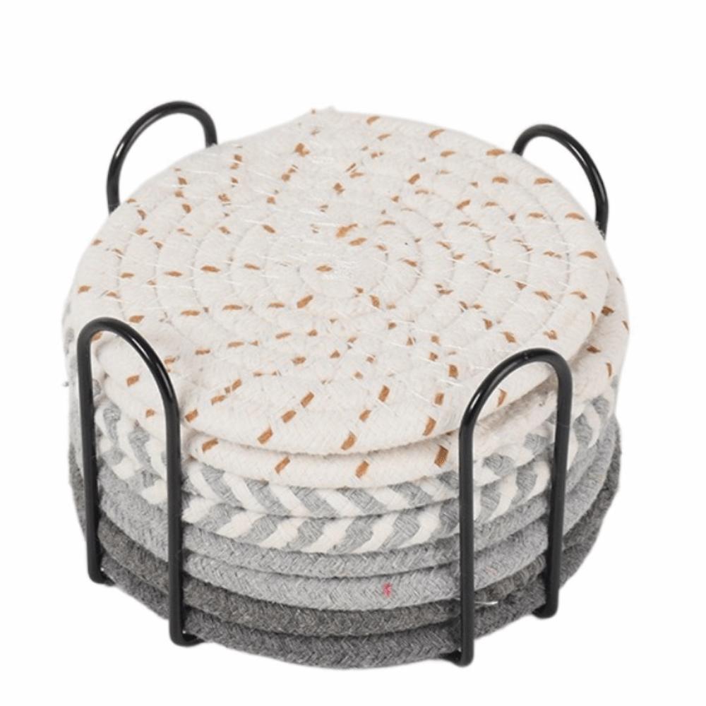 8Pcs Boho Style Cotton Woven Coasters Set Thickened Absorbent Potholders Set Eco-Friendly Trivets Set Cooking