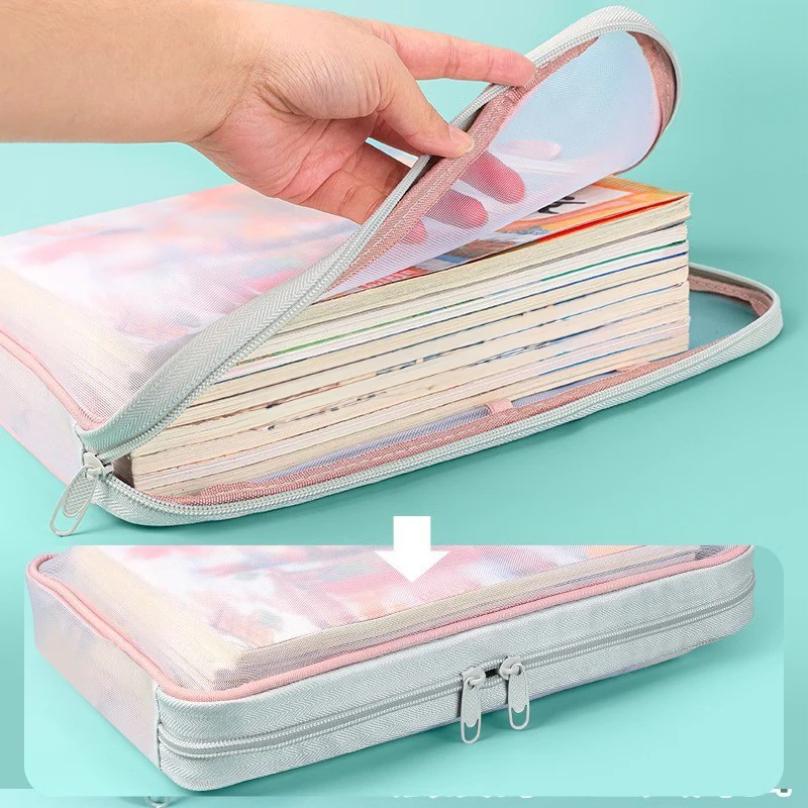 A4 Stationery Storage Bag Double-layer Mesh Zipper Bag Large Capacity Organizer Folders School Offi Supplies Stationary Bag