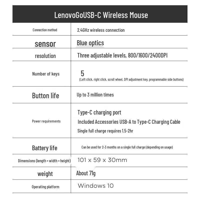 Lenovo Go Wireless USB-C Rechargeable Mouse