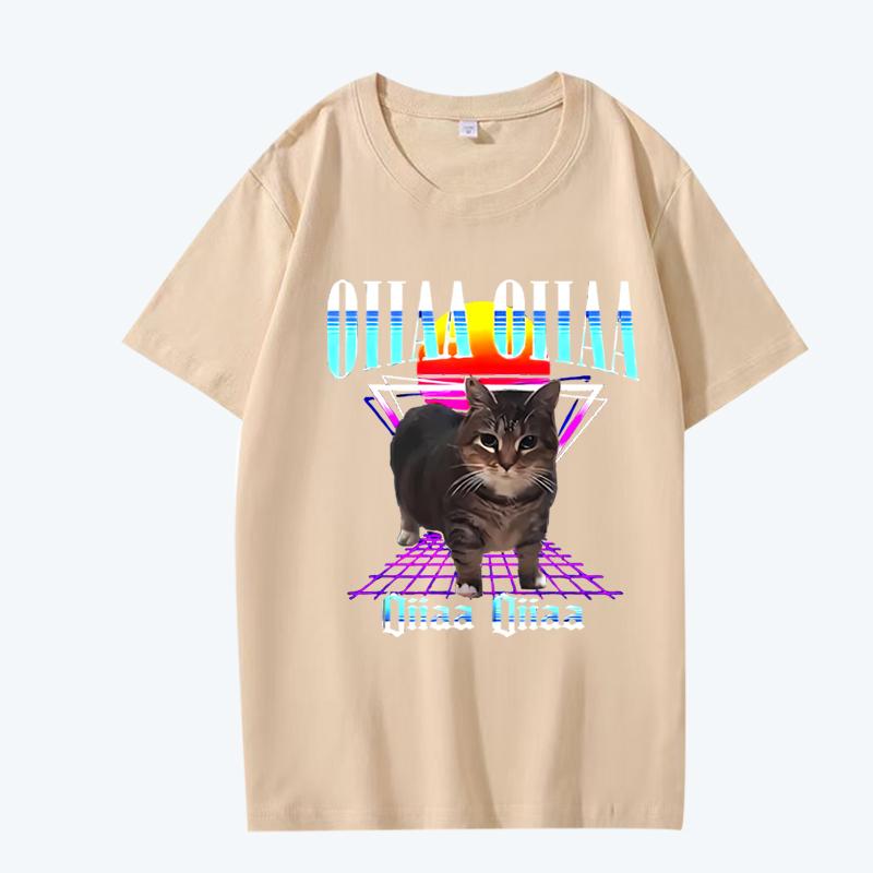 Oiia Oiia Cat Meme Funny Spining T Shirt men women Oversized 100% Cotton short sleeve Summer top Unisex plus sizetops