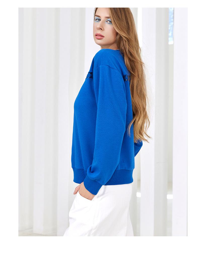 Winter 2026 Women's Lace Trim Round Neck Loose Hoodie with Hollow Design
