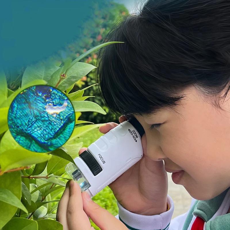 60-120x Mini Handheld Microscope Kit with LED Light for Kids Educational Science Toy Outdoor STEM Learning and Exploration Gift
