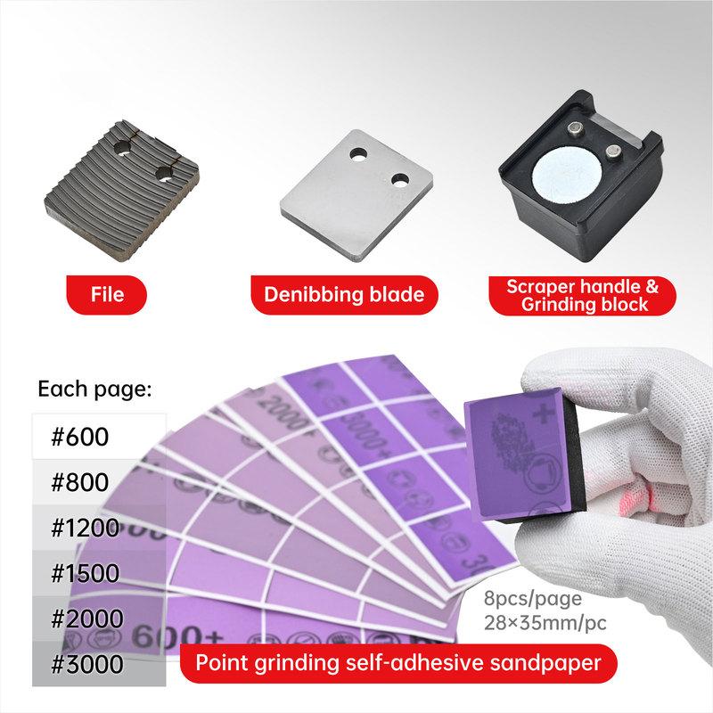 Automotive Scraper Blade Set with 1 Scraper 1 Scraper Handle 1 File 6 Square Dot Sandpaper Pieces for Car Removing Stains Joints