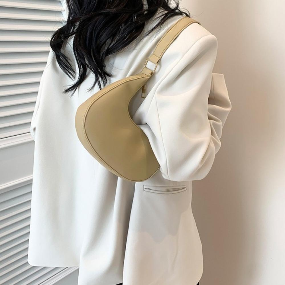 Shoulder Pouch Crescent Moon Underarm Bag Solid Color Hobo Bag Fashion PU Shoulder Bag  Girls