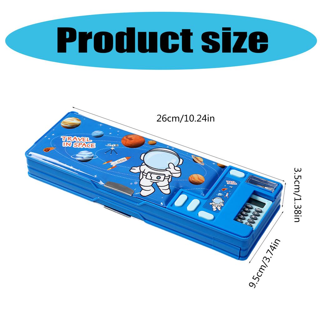 Multifunktionales Mäppchen mit Taschenrechner und Anspitzer, Cartoon-Stiftbox, Mäppchen mit großer Kapazität für Schülerkinder