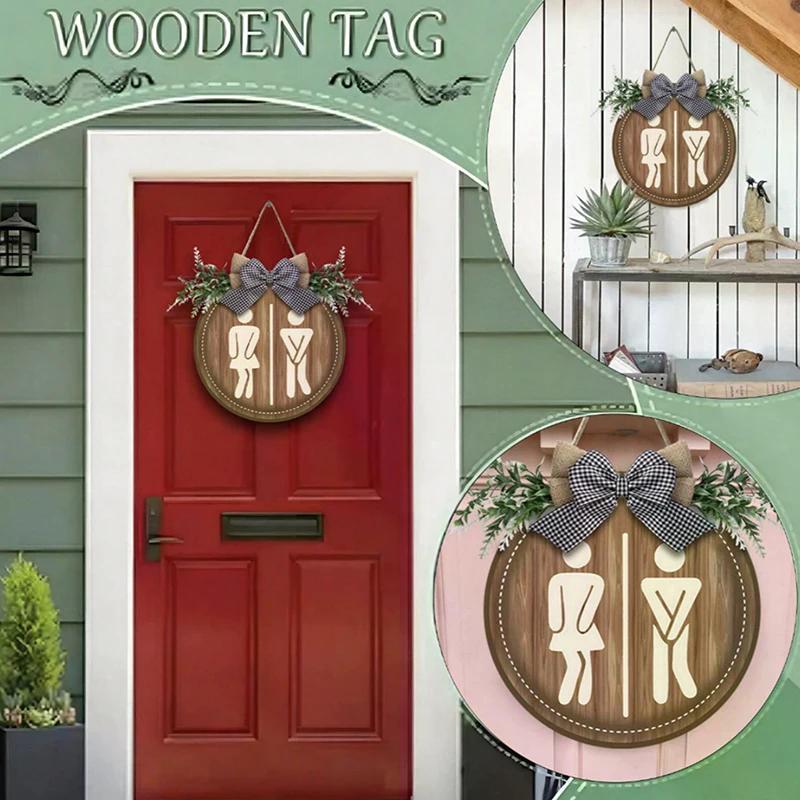 1Pc Rustic Wooden Toilet Sign Farmhouse Wall Decor Bathroom Plaque Home Decorative Sign