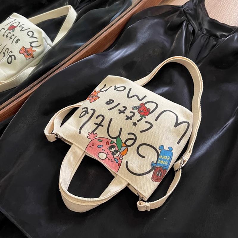 Холщовая сумка с принтом в виде буквы Сумка-тоут Модная сумка-мессенджер с принтом Женская сумка через плечо Сумки через плечо