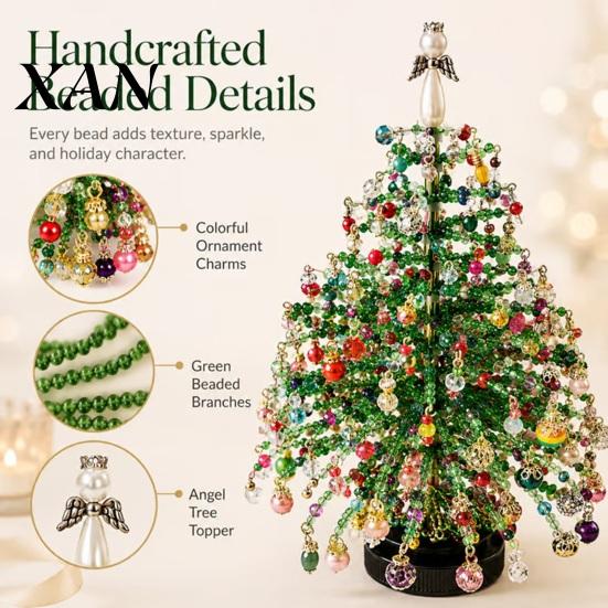Bead Crafting Kits for Adults DIY Beaded Christmas Tree Kit, Handmade with LED Lights, Festive Gift Ideas Holiday Craft Project, Kit Adults,