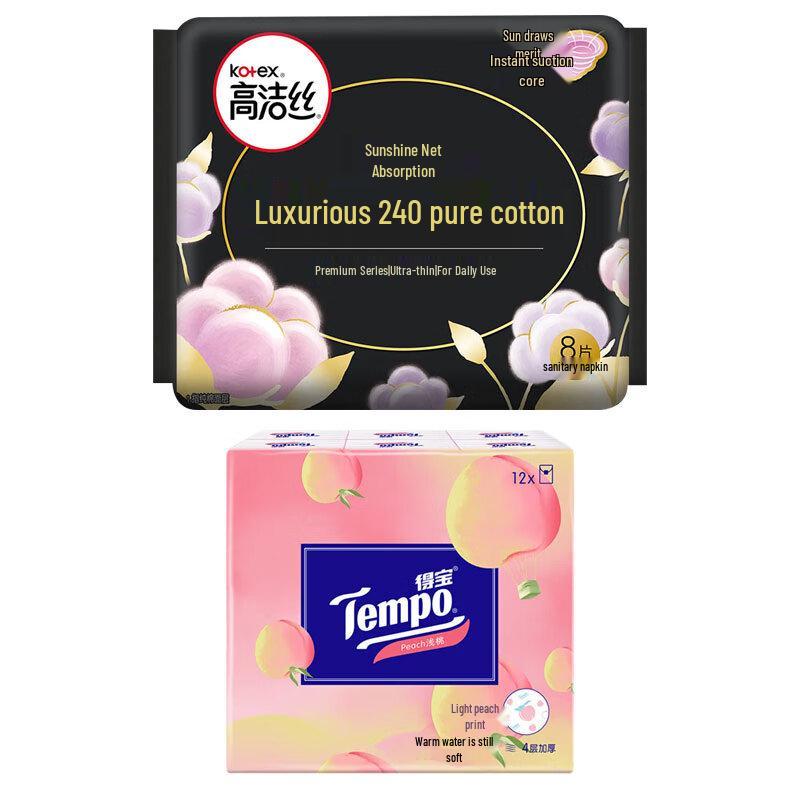 Набор: Ежедневные прокладки Kotex Pure Cotton и салфетки Tempo Peach