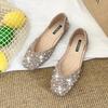 Glitter crystal pearl studs ballet shoes women square toe slip on loafers cozy shallow cut-out ballerina flats moccasins female