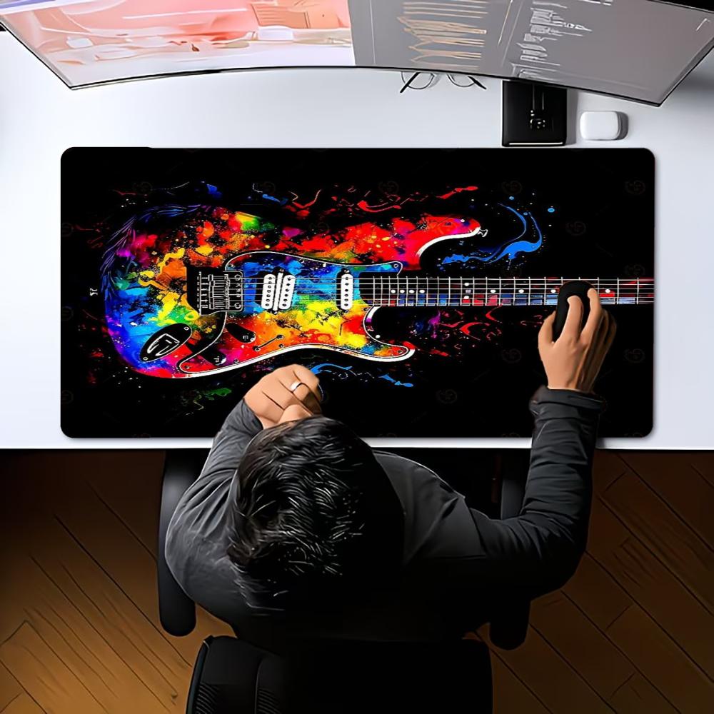 XXL Gaming Mouse Pad Vintage Electric Guitar Graffiti Splash Rock Music Deskmat Non-Slip Rubber Computer Keyboard Mouse Mats