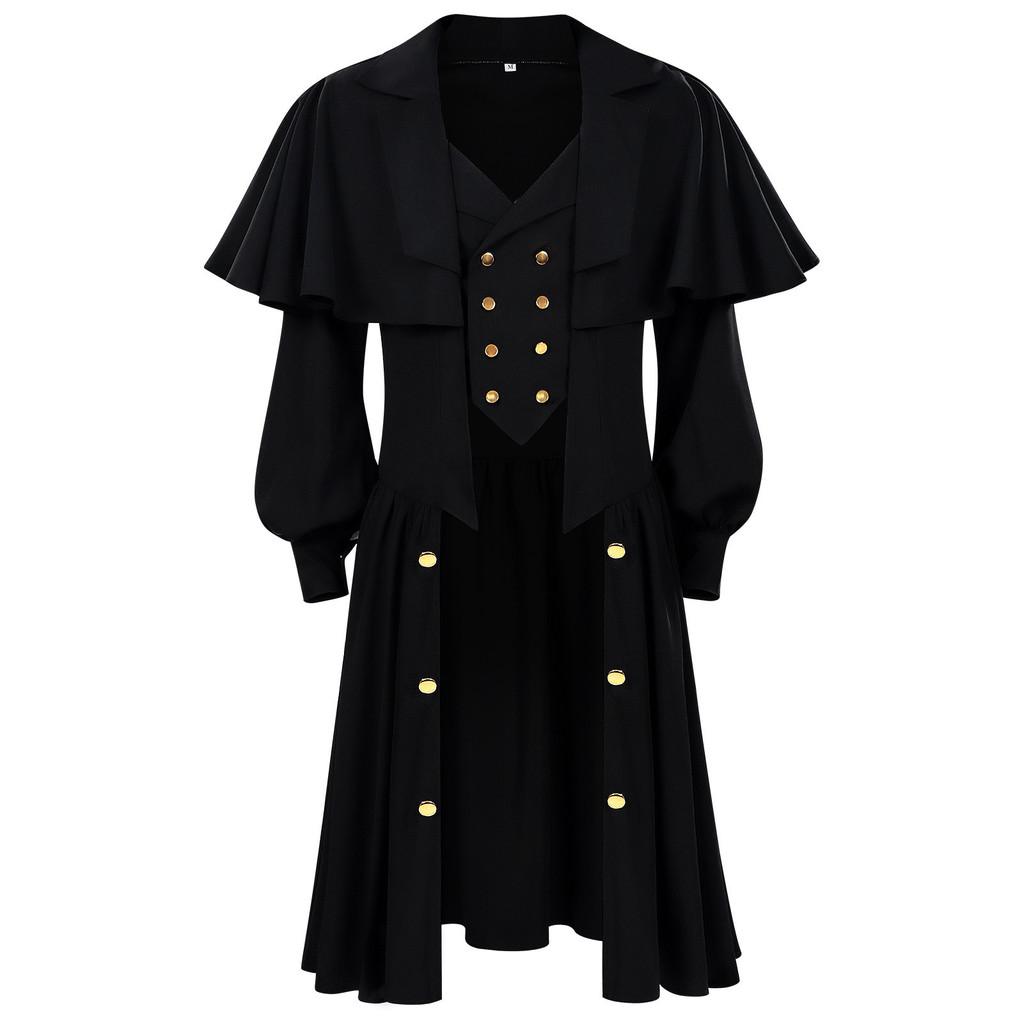 Gothic Gentleman Vintage Coat With Polyester Fabric For Cosplay And Stage Performances
